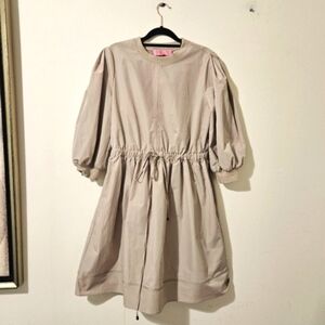 LDT Anna Khaki Drawstring Puff Sleeve Dress
